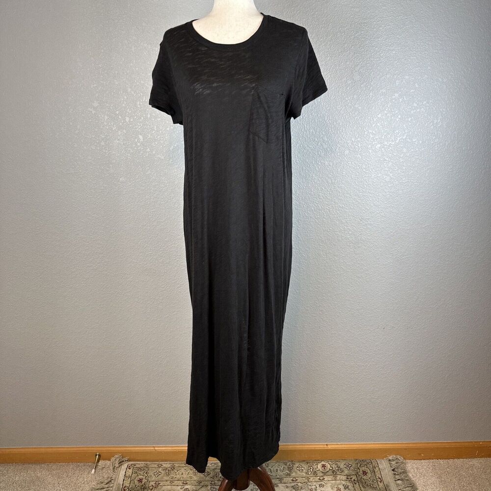 ATM Womens Short Sleeve Crew Tee Maxi Dress L Large Black Cotton Jersey